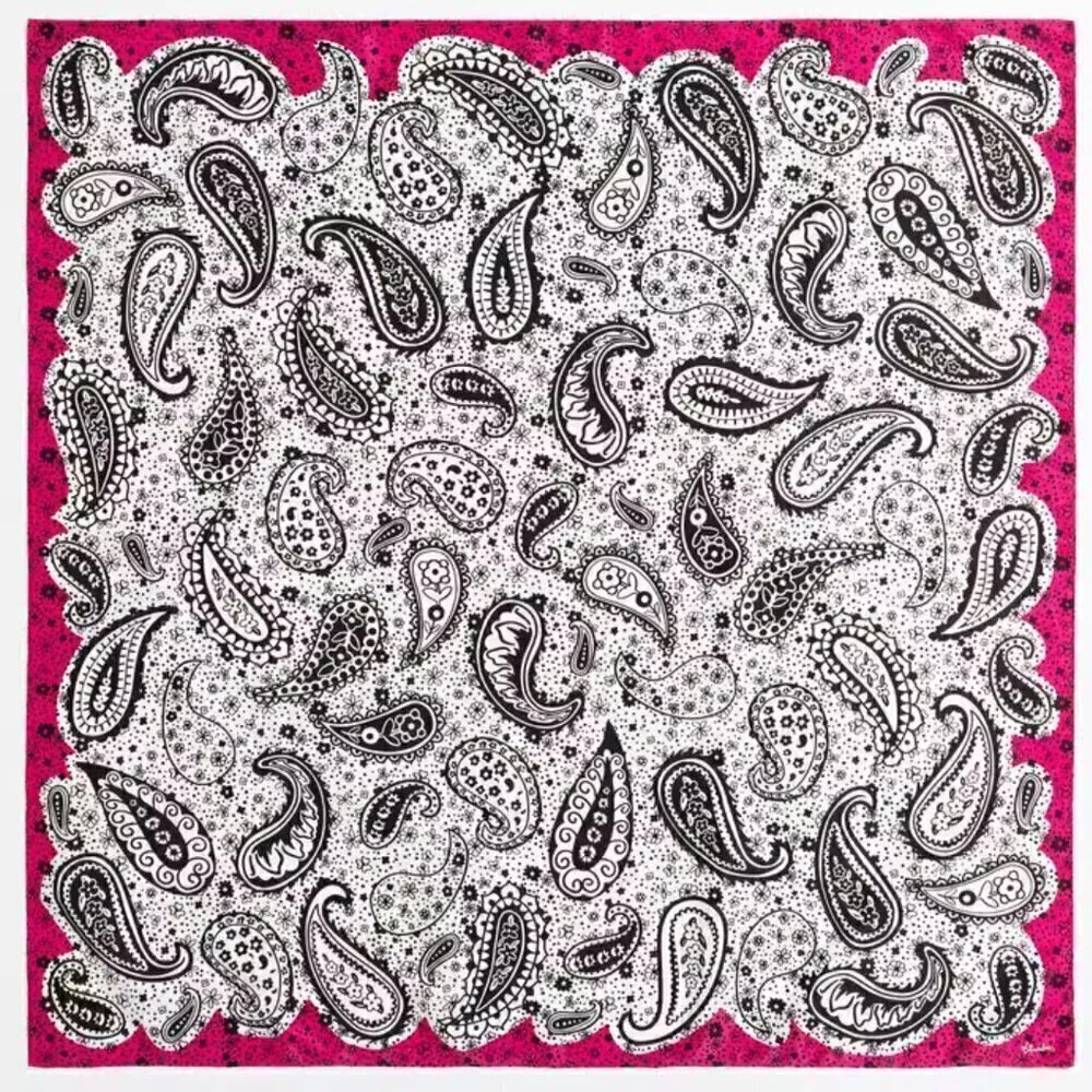 Bimba y Lola Silk Scarf Paisley Pink Black White Square Designer